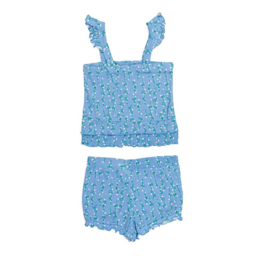 NWT Nanette Lepore Big Girl 2-Pc Floral Print Ribbed Ruffle Top and Shorts Set - Picture 2 of 5